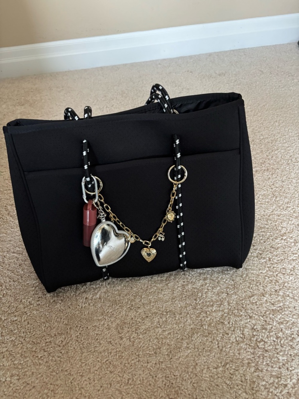 Black Women’s Tote Bag with Heart Charm